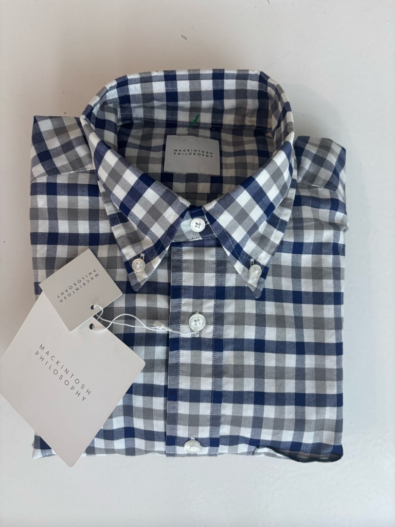 New Mackintosh Philosophy Mens Button-Down Shirt White X Navy X Gray Sz 38